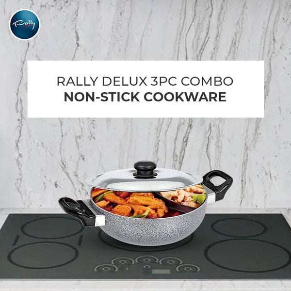 Rally Delux Non Stick Induction Base Combo 3pcs Set | Fry Pan | Kadhai | Tawa | 1 Year Warranty