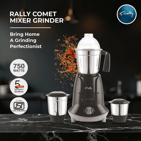 Rally Comet Mixer Grinder 750W 1 HP with 3 Stainless Steel Jars