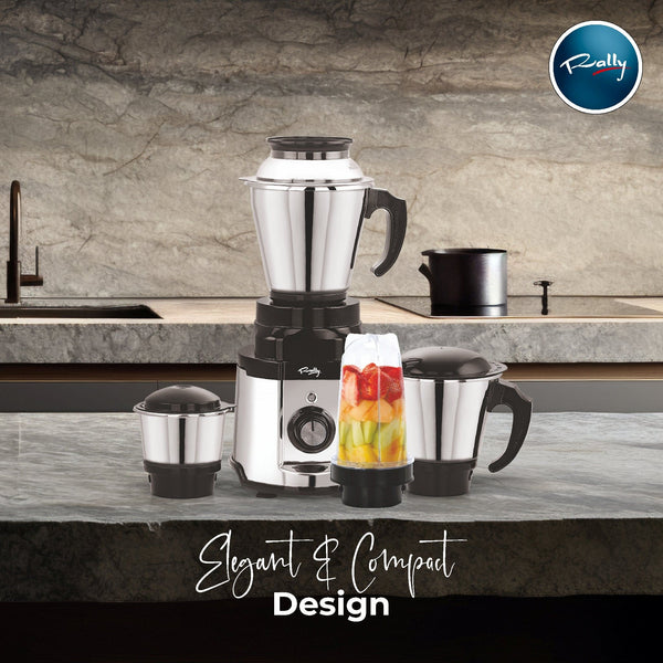 Rally Steelo Mixer Grinder 800W with 3 Stainless Steel Jars + 1 Nutri Jar (Free)