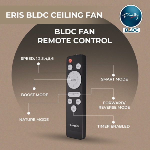 Rally Eris 5 Stars Rated Bldc Ceiling Fan 1200mm (48") with Smart Remote and 2 Years Warranty
