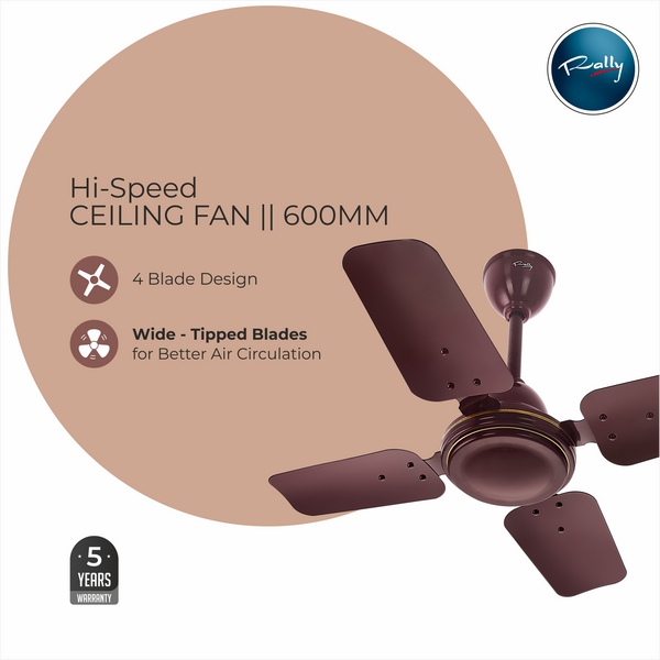 Rally Hi-Speed Ceiling Fan || 600MM || 4 Blades || 5 years warranty