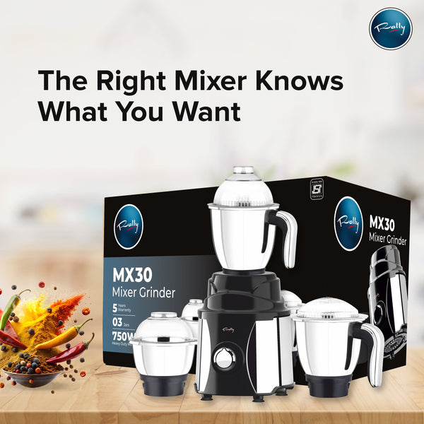 Rally MX30 Mixer Grinder 750W 1HP with 3 Stainless Steel Jars