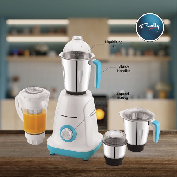 Rally V4 Delux Mixer Grinder with 3 Stainless Steel Jars, 1 Polycarbonate