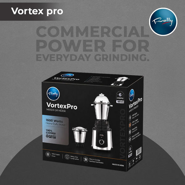 Rally Vortex Pro Commercial Mixer Grinder 1600W with 2 Stainless Steel Jars | 6 Months Warranty