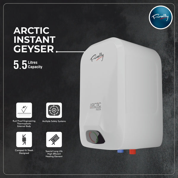 Rally Instant Geyser 5.5 ltr Arctic with Geyser Pipe (Free)