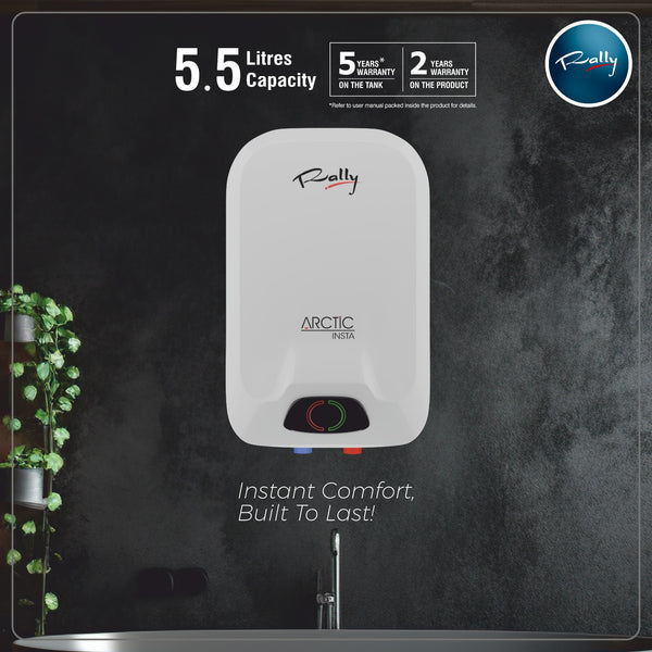 Rally Instant Geyser 5.5 ltr Arctic with Geyser Pipe (Free)