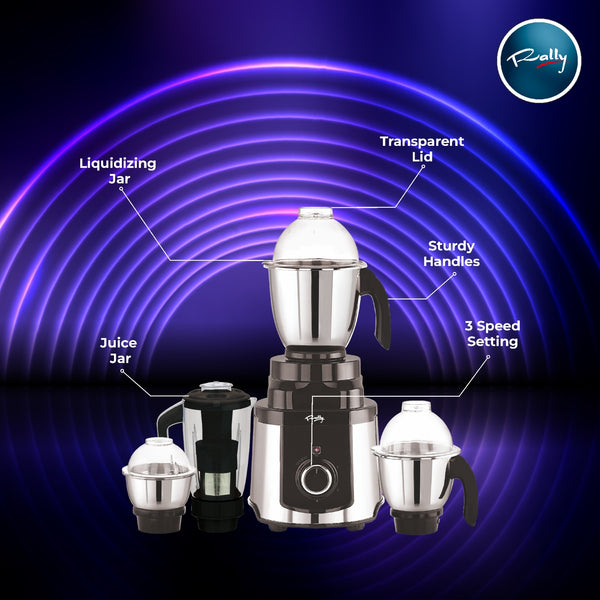 Rally Steelex Mixer Grinder 1100W with 4 Stainless Steel Jars