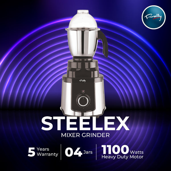 Rally Steelex Mixer Grinder 1100W with 4 Stainless Steel Jars